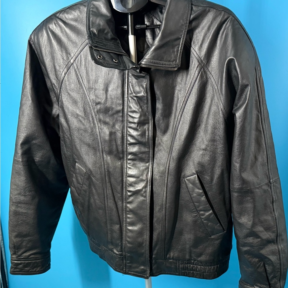 Outdoor Exchange Men's Black Vintage Warm Leather Jacket size Large zip Lined